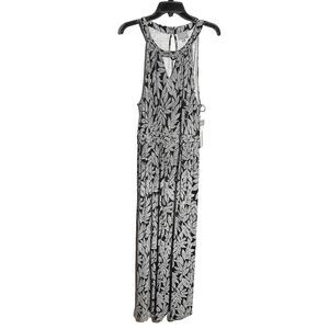 Berkley Jensen Maxi Dress XL Black White Leaf Print Sleeveless NWT Summer Easter